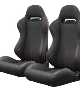 2PC Universal Reclinable Bucket Racing Seats With Adjustor Slider - Red PVC Leather