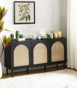 Posey 56 Wide Wood and Rattan Kacie Modern Sideboard