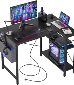 40 Inch L-Shaped Computer Desk With Power Station And Storage Shelves