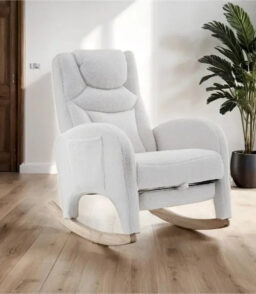 Ergonomic Fabric Nursery Rocking Chair With Adjustable Footrest And Gentle Recline - 37.6-49.2D 26W 39H