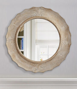 30 Inch Bohemian Beige Round Wood Bathroom Wall Mirror