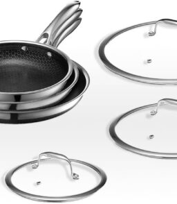 6-Piece Stainless Steel Fry Pan Set. 8. 10. And 12-Inch With Tempered Glass Lids - Black